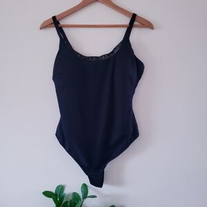 SHAPELLX NWT Thong Tummy Control Bodysuit With Sheer Trim - Black XL